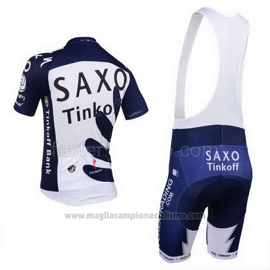 2013 Abbigliamento Ciclismo Tinkoff Saxo Bank Blu e Bianco Manica Corta e Salopette